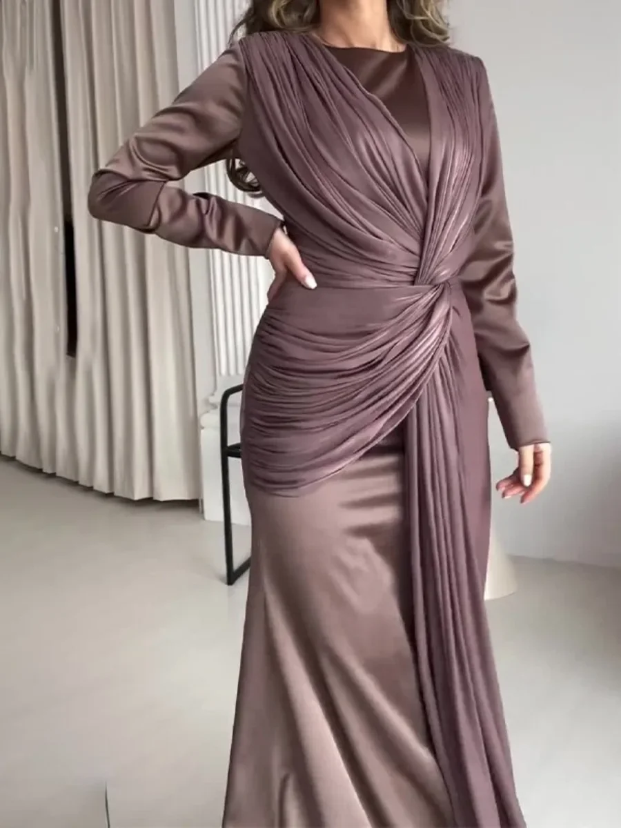 Eid มุสลิมชุด Abaya Silky มุสลิมชุดยาว Vestidos Largos Party Caftan Jalabiya Ramadan ดูไบ Kaftan อาหรับ Robe 2025