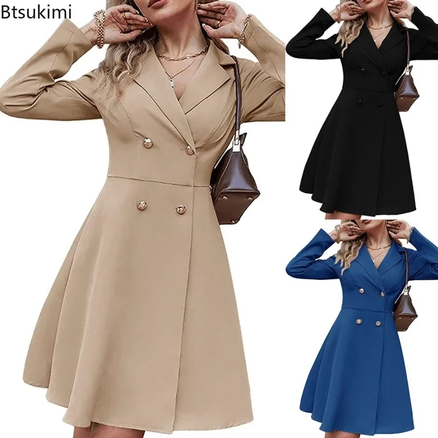 2025 Spring Autumn Women's Elegant Clothing Solid Long-sleeve Trench Coats Double Breasted Luxury Design Mid-length Coats Femme