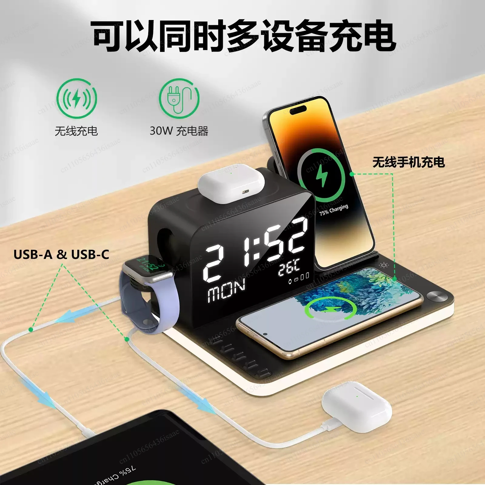 Multi-Device MagSafe Charger Station, 7 Ports Wireless Charger with Night Lamp