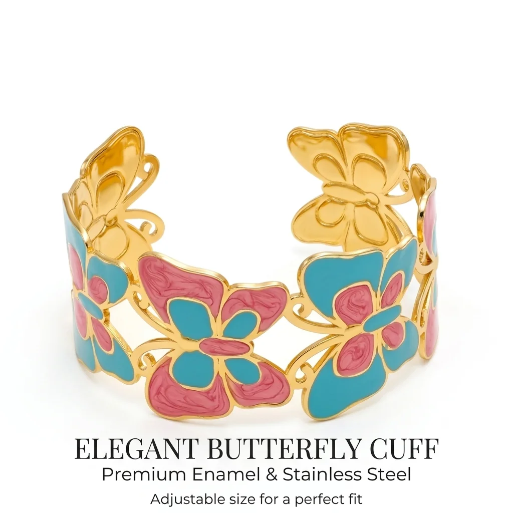 JP One Niedlicher Schmetterling Emaille Verstellbarer Armreif, Edelstahl Bohemian-Stil Sommer-Armband für Frauen, Modeschmuck Geschenk