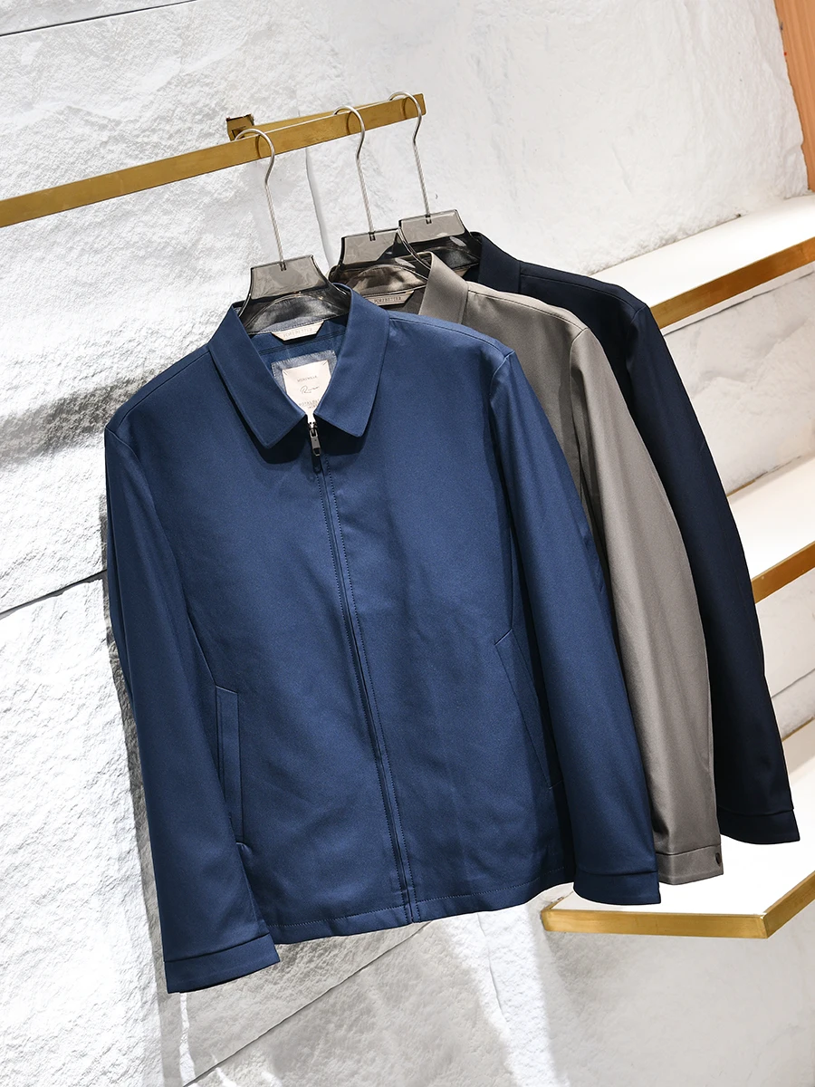 

Business Casual Men's Outdoor Commute Jacket Windproof Waterproof Simple Design Autumn Flip Collar Coat Standard Fit Long Sleeve