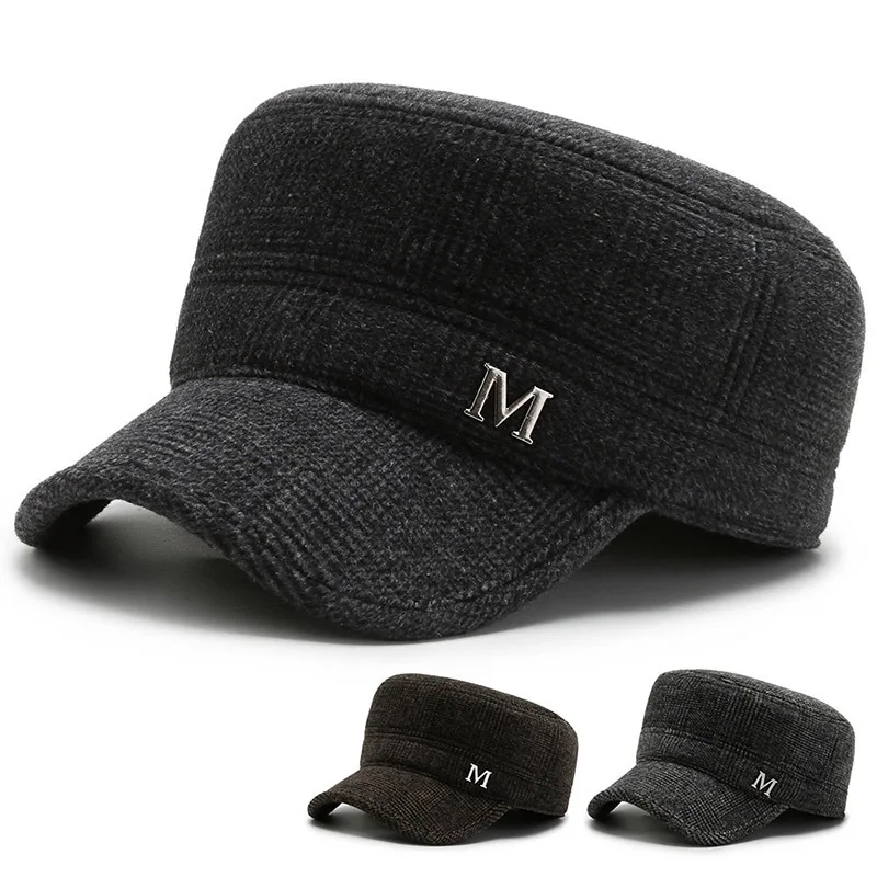 

Winter Thickened Warm Wool Flat Top Middle Aged And Elderly Ear Protection For Grandpa Dad Old Man Cotton Hat