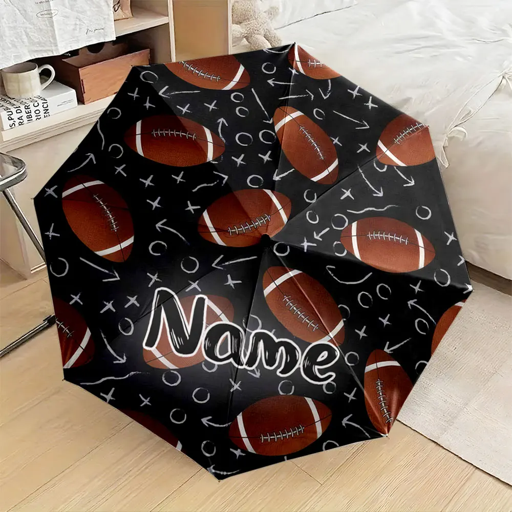Custom Name Umbrella, Football Themed Umbrella with Strategy Design Folding Umbrella for Sunny and Rainy,Gift