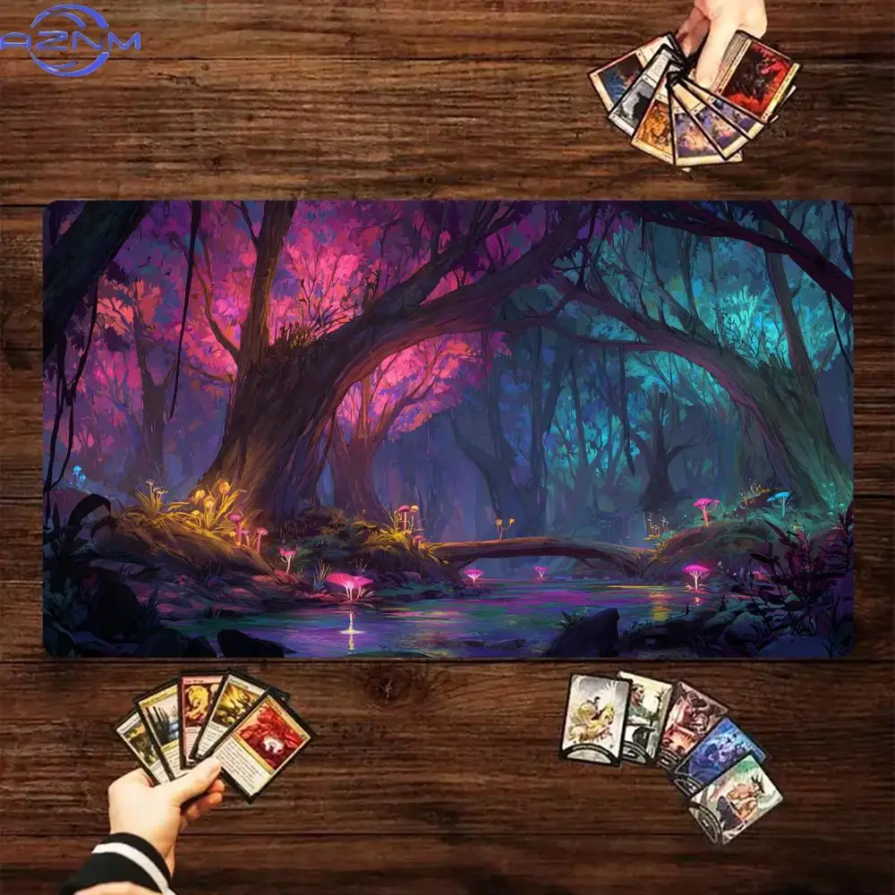 Forest Secret Realm TCG Playmat, NonSlip StitchedEdge Magic Card Battle Mat, Durable Table Desk Mat For Card Game
