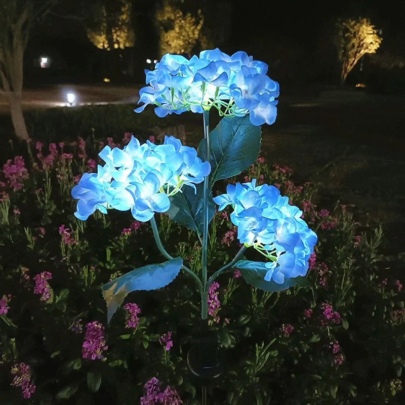 Hydrangea Flower Solar Lamp Outdoor Waterproof Yard Power LED Artificial Flower Light for Courtyard Landscape Garden Decoration