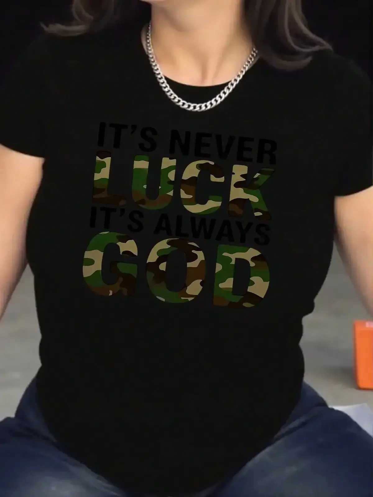 Women's Camouflage Print Round Neck Short Sleeve T-Shirt - Sporty Casual Style, Simple And Athletic, 95% Polyester 5% Spandex 180g, Printed Design, Spring And Summer, Comfortable And Breathable, Fashionable And Versatile, Expression