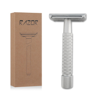 Whityle Metal Safety Razor Classic Wet Shaver Large Handle Beard Shaped Razor TX03A With 10 Blades