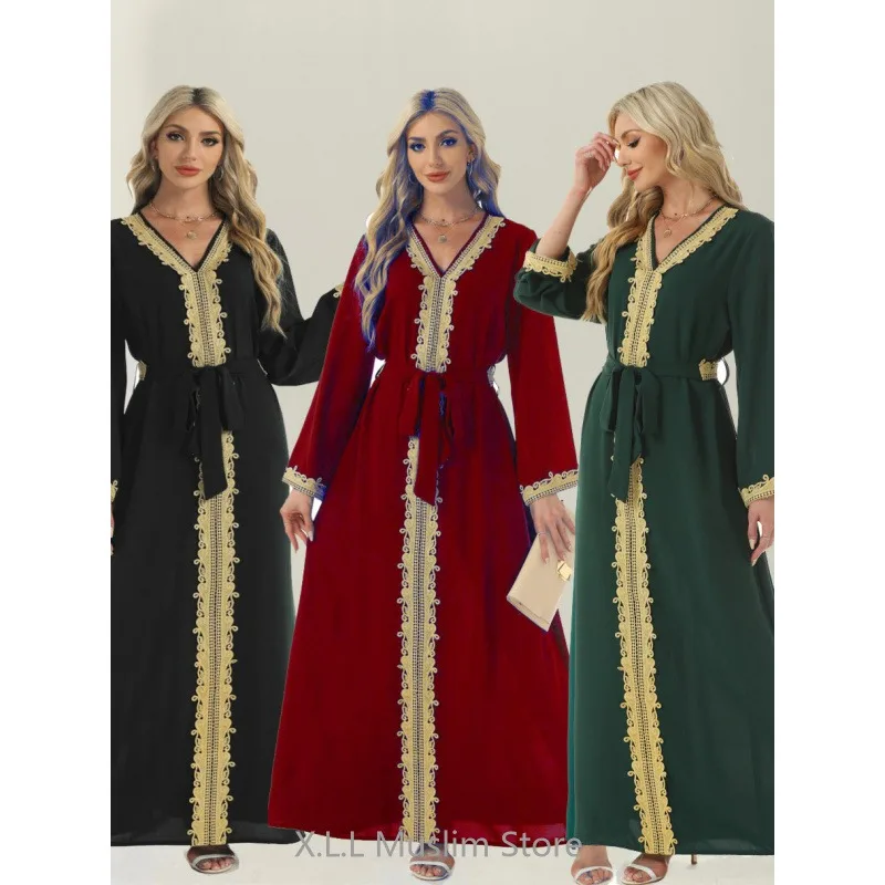 

Eid Ramadan Muslim Jalabiya-Abaya Fashion Modest 2024 Embroidery Party Dress Kaftan Robe Stitching High-end Long Sleeve Dresses