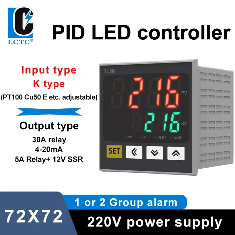 

LCTC 4-20 мА SSR + релейный выход PID регулятор температуры мультивходной PID цифровой регулятор дисплей прибор 72*72 TL5M