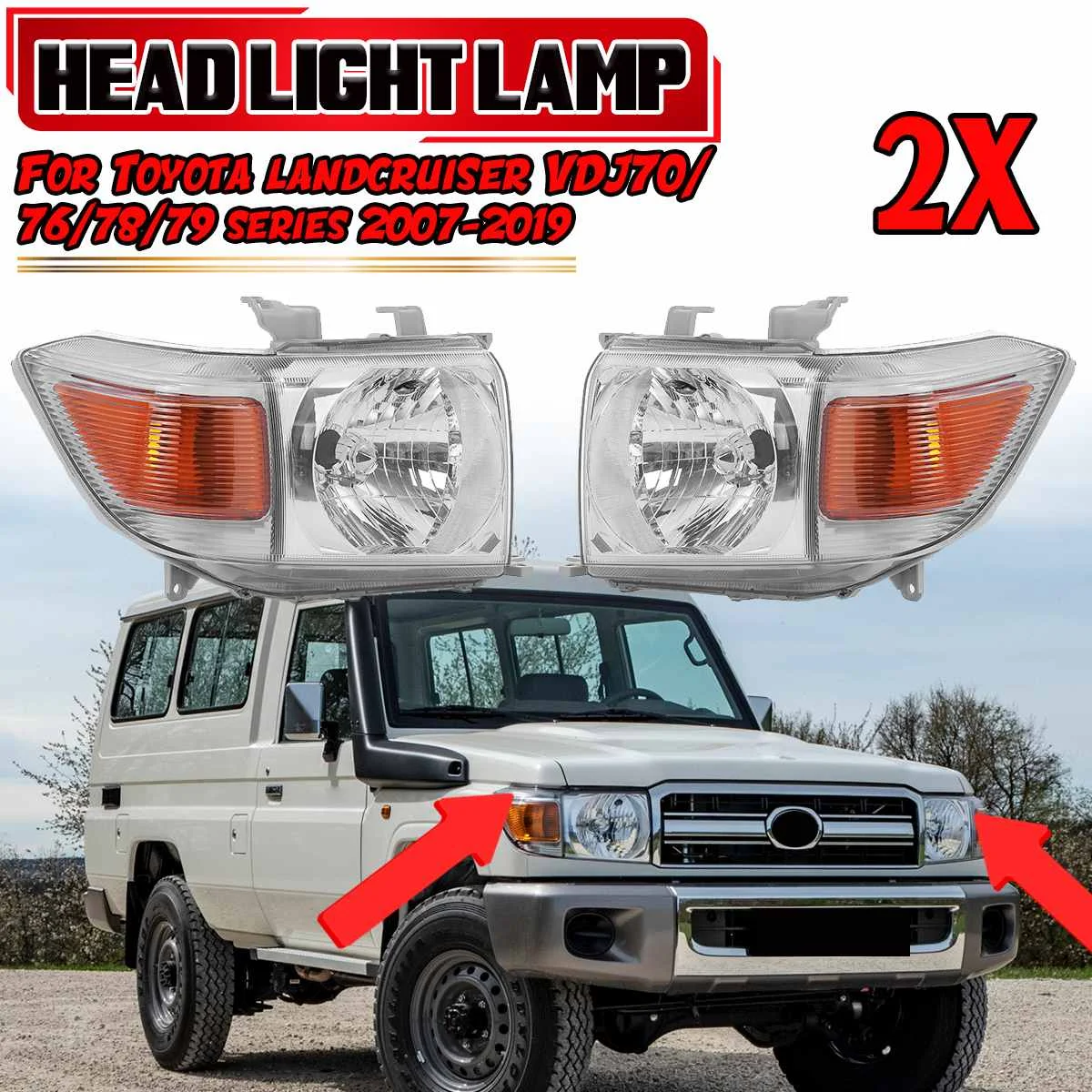 Pair Car Headlight Corner Light For Toyota Landcruiser VDJ 70 76 78 79 Series 2007-2019 Front Head Light Lamp Assembly