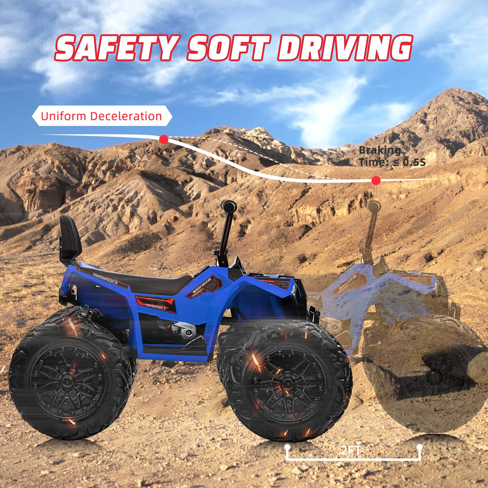 24V 4WD Kids Electric ATV Ride On Toys with LED Light Bluetooth Music Player Durable Design Car Toys for Children 3-6 Years