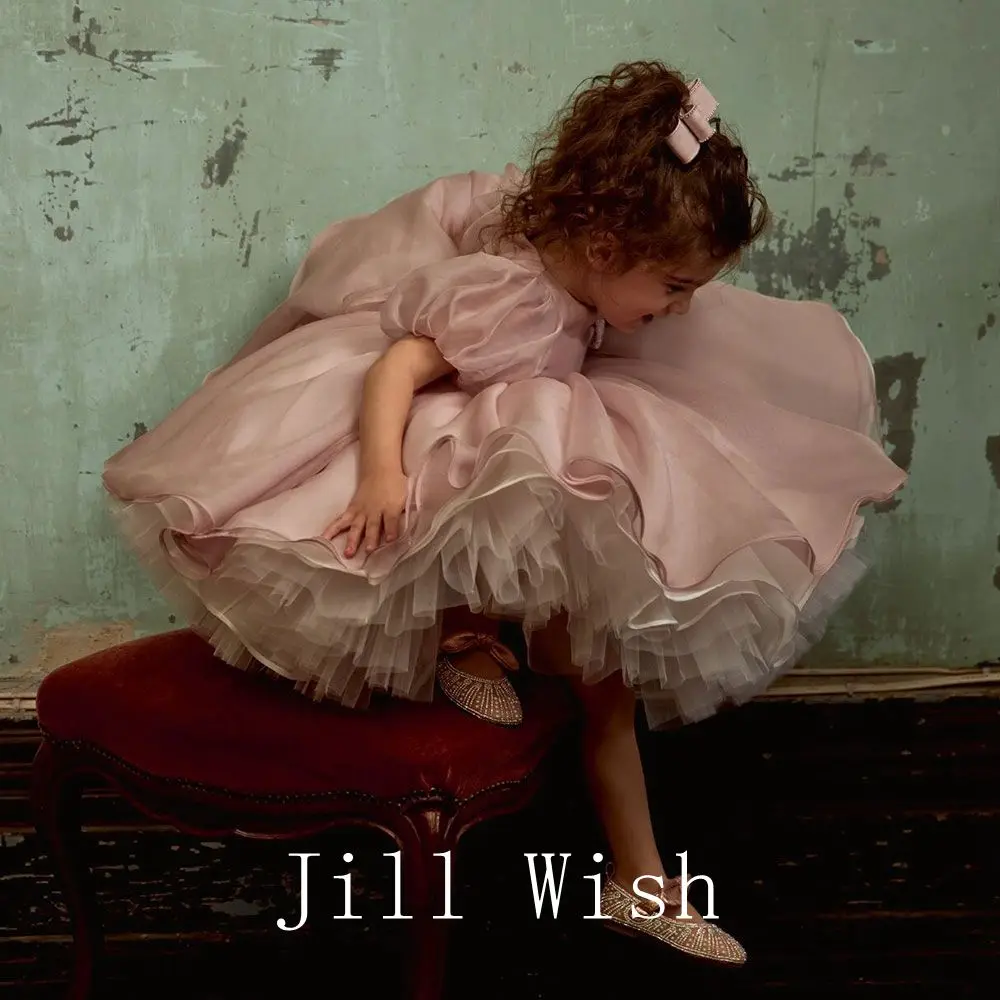 Блестящее элегантное платье Jill Wish с изображением пыльной розы и бантом для маленьких принцесс, для детей, для свадьбы, дня рождения, первого причастия, искусственное платье 2024 J257