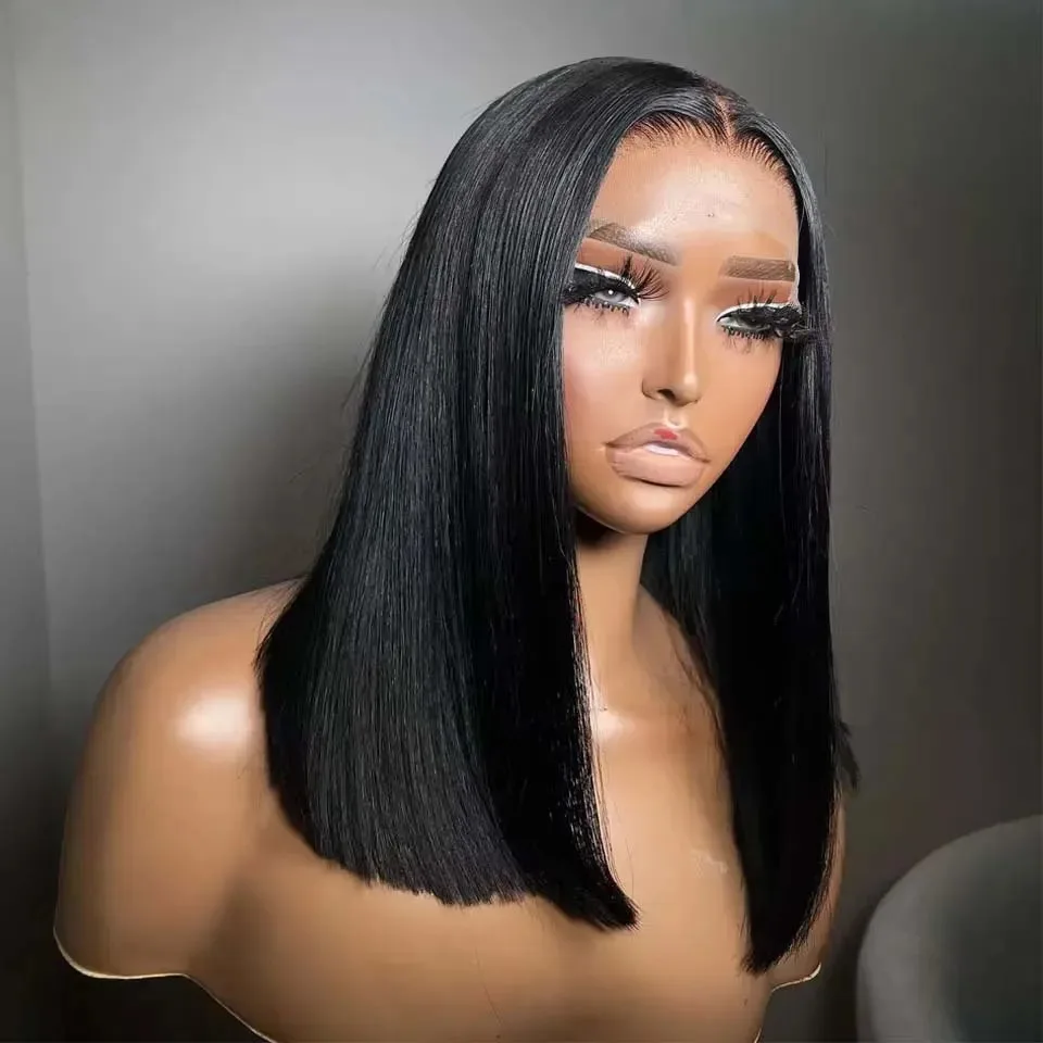 Bob Lace Front Wig Straight Wig Black Wig 13x4 HD Transparent Lace Frontal Wigs Short Bob hair Synthetic Wig For Women
