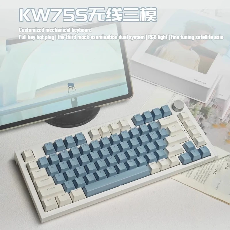 

RECCAZR KW75S Mechanical Keyboard Kit 81Key 3 Mode 2.4G Wireless 75% Gasket Hot-Swappable Knob Game Keyboard With KTT Switch