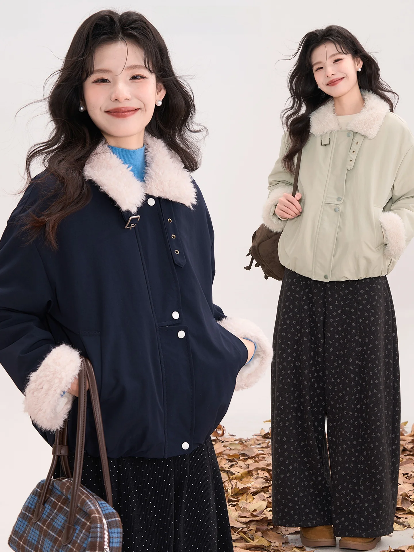 

Зимняя женская свободная хлопковая куртка из овечьей шерсти, простая, теплая, с эффектом солнечного света, с цветочным принтом, создающая ощущение высокого класса.