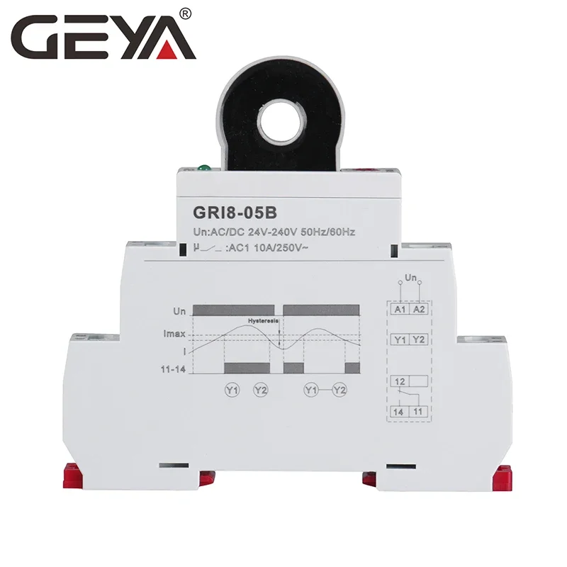 Relè di monitoraggio della corrente ca o cc GEYA GRI8-05 dritto-through 2A-20A AC24V-240V protezione da sovracorrente