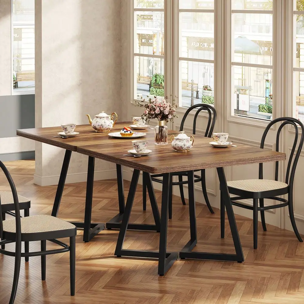 

31.5Inch Square Conference Table For 24 People, Compact Office Table For Small Spaces, Seminar Room, Brown Black