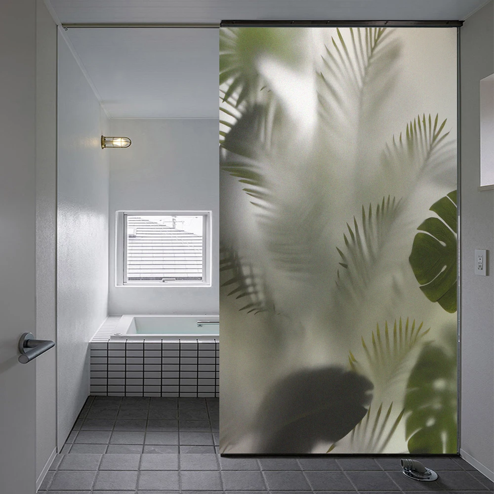Frosted Leaves Pattern Static Cling Privacy Window Film Heat Control UV Blocking Window Glass Sticker Frosted Window Film