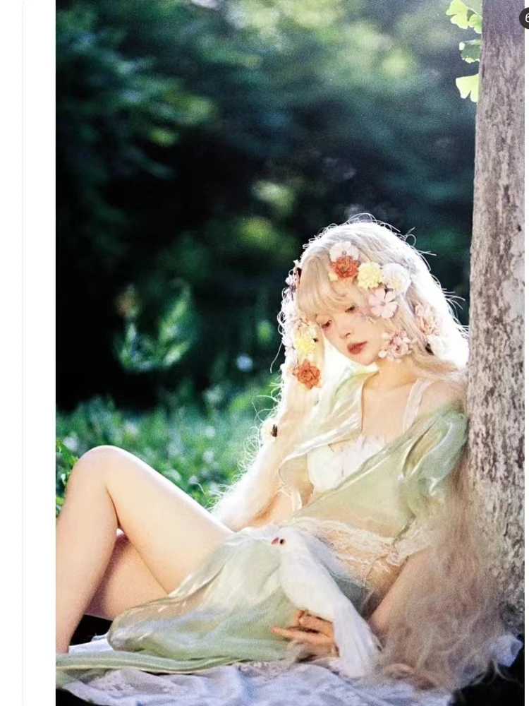 

Princ Long Hair Small Flower Hairpin Lolita Fairy Women's Headwear Photoaphy Props Fabric Hair Accories Side Clip