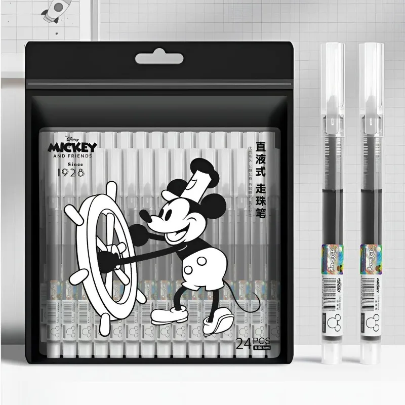 قلم ديزني ميكي ماوس كارتون ST محايد للطلاب مع أسئلة تنظيف بالفرشاة أسود أحمر أحمر قلم محايد لتعلم القرطاسية