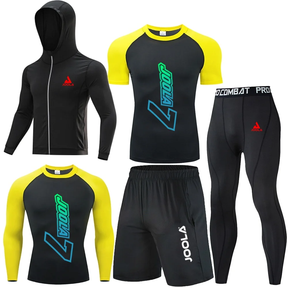 

NEW Gradient Arrow Print 5Pcs Sportswear Set Men Quick Dry Hoodie T-Shirt Shorts Leggings Training Suit
