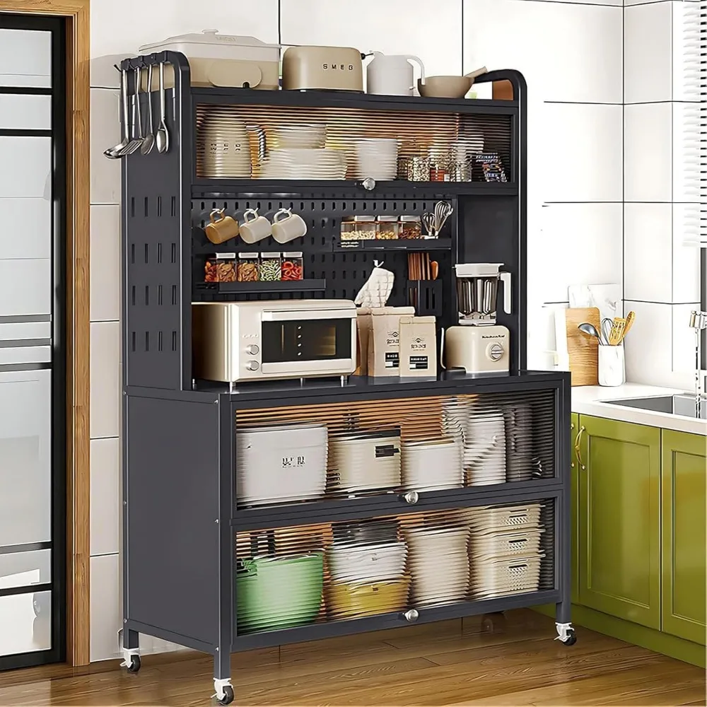 Полка для пекарей на колесах, 5-уровневый кофе-бар с колесами, подставка для микроволновой печи с местом для хранения, кухонные полки для кухонной кладовой, хранилище