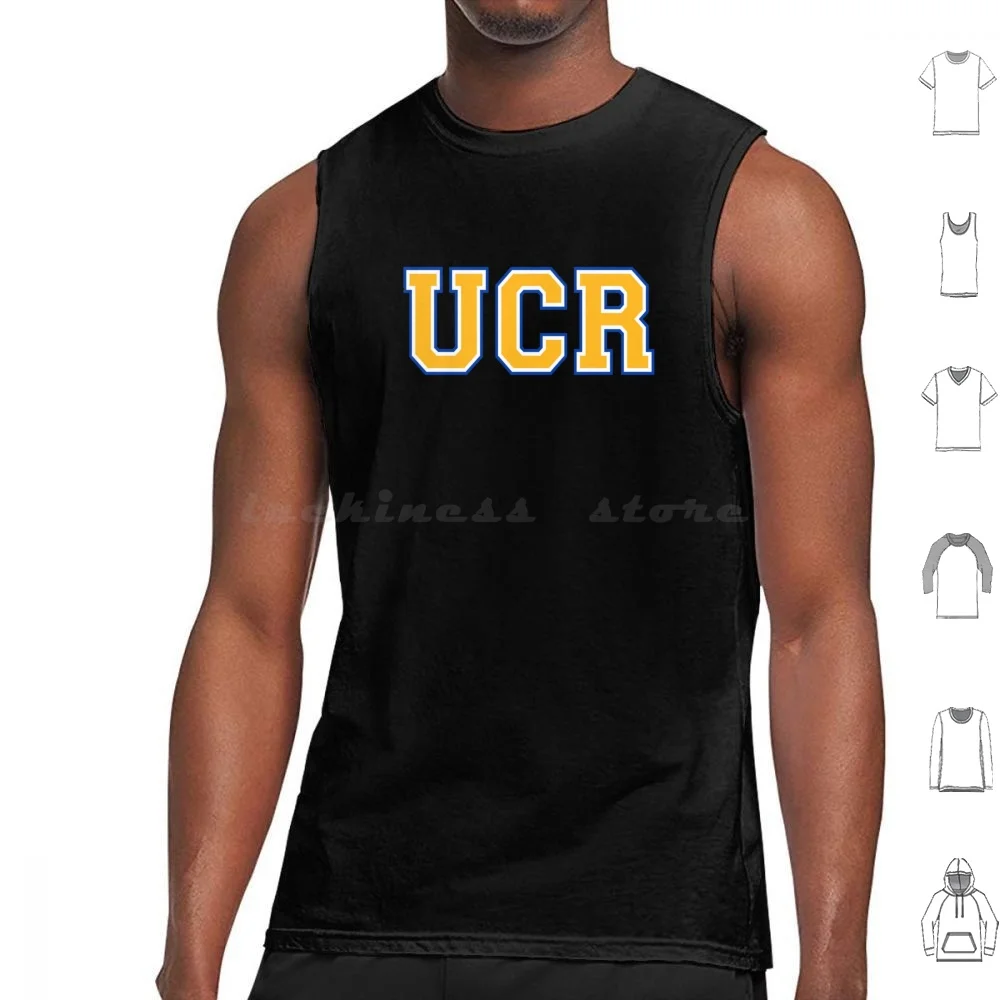 Ucr-College Font Camisetas sin mangas Algodón estampado Ucr Uc Riverside Uc Riverside Ca California Azul Amarillo Oro Highlander