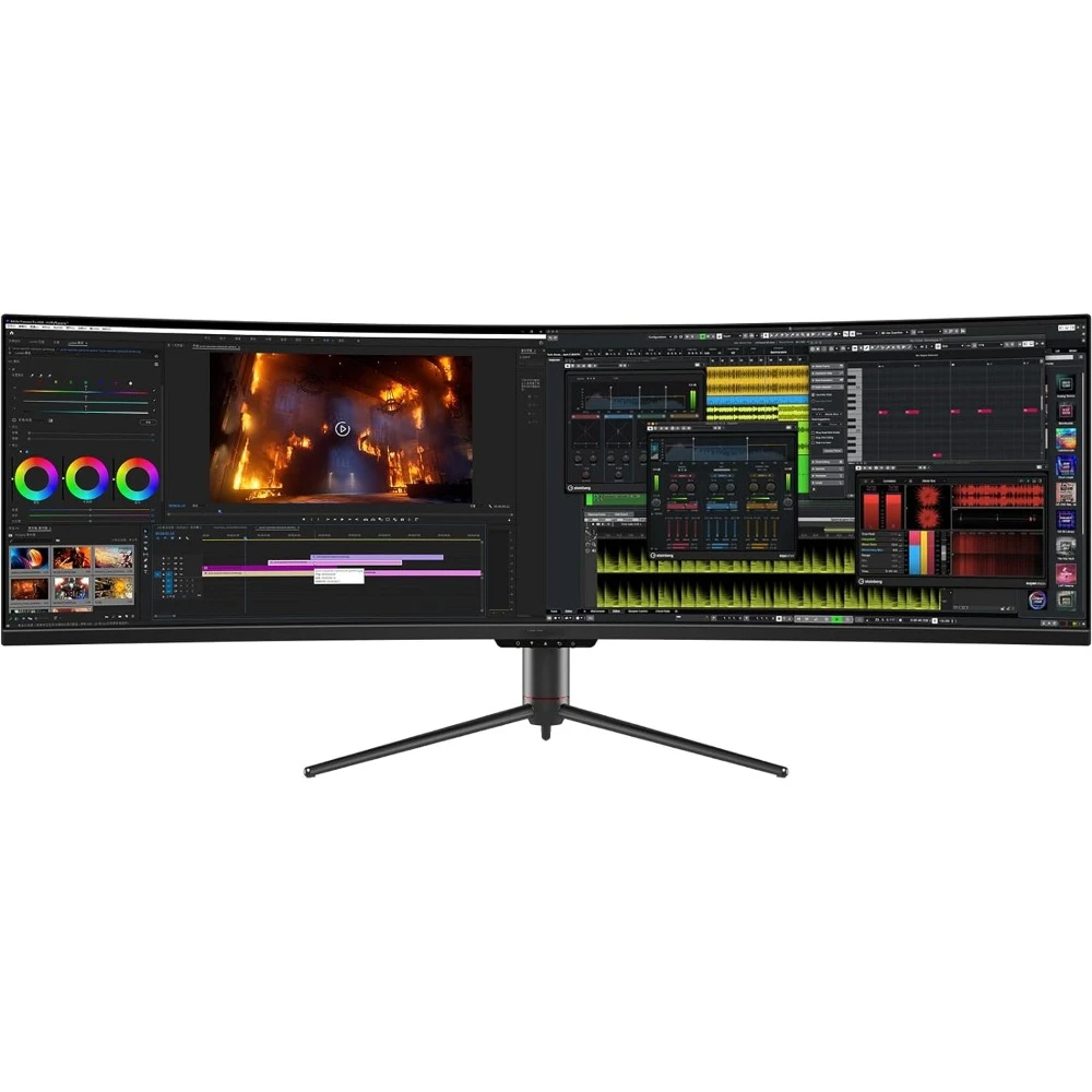 49-inch curved ultra-wide E-LED gaming monitor, 32:9 aspect ratio, immersive 5120x1440 resolution, 144Hz refresh rate,