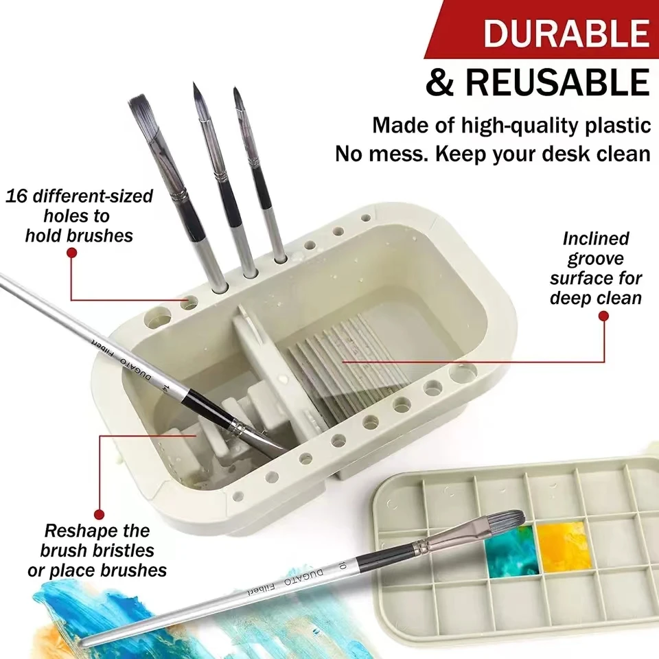 1 Set Paint Brush Cleaner Washer Multifunction Painting Brush Washing Bucket Tool Basin Holder Tray Palette Lid 2 Paint Sponges