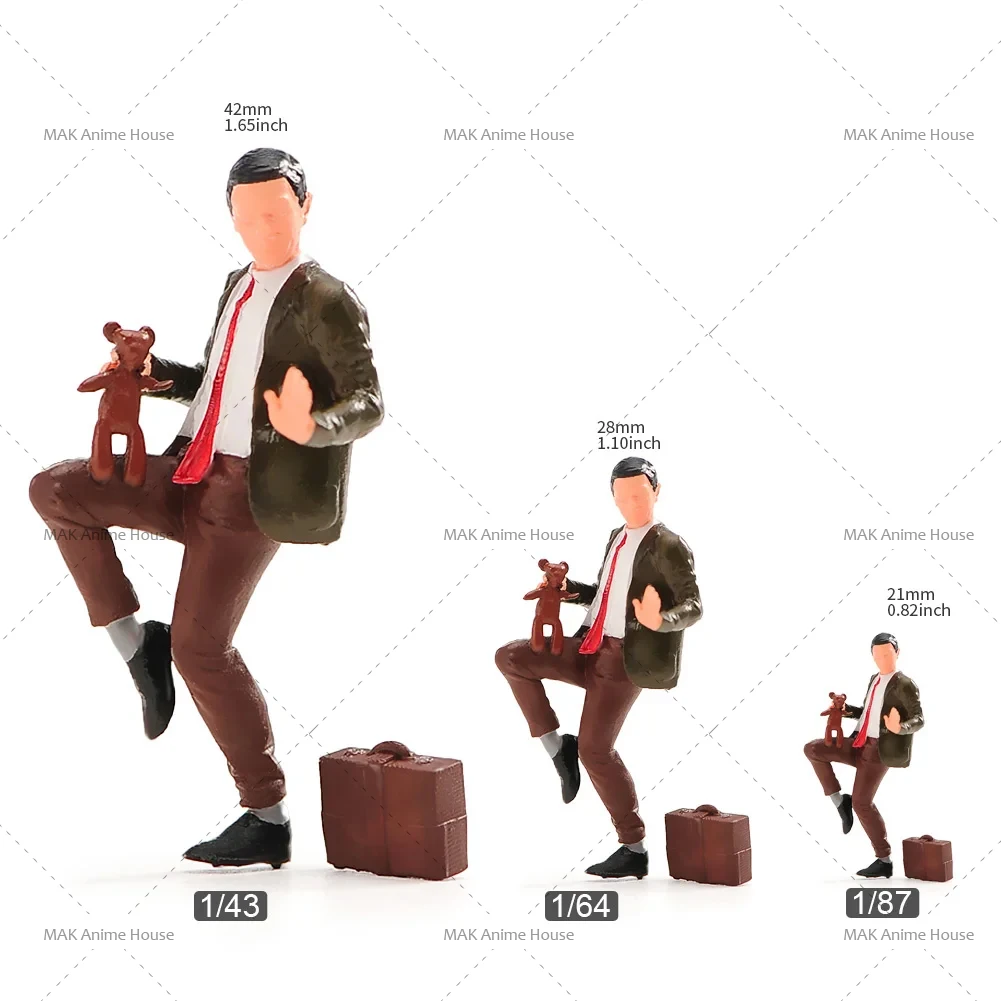 미니어처 1/87 1/64 1/43 1/24 테디 베어와 서류 가방 그림 인형 도색되지 않은 모델 장면 장식 자동차 장난감