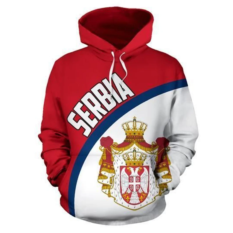 3D flaga Serbia nadrukowane bluzy dla mężczyzn emblemat graficzny bluza z kapturem moda dla dzieci fajne swetry zimowe Streetwear Top