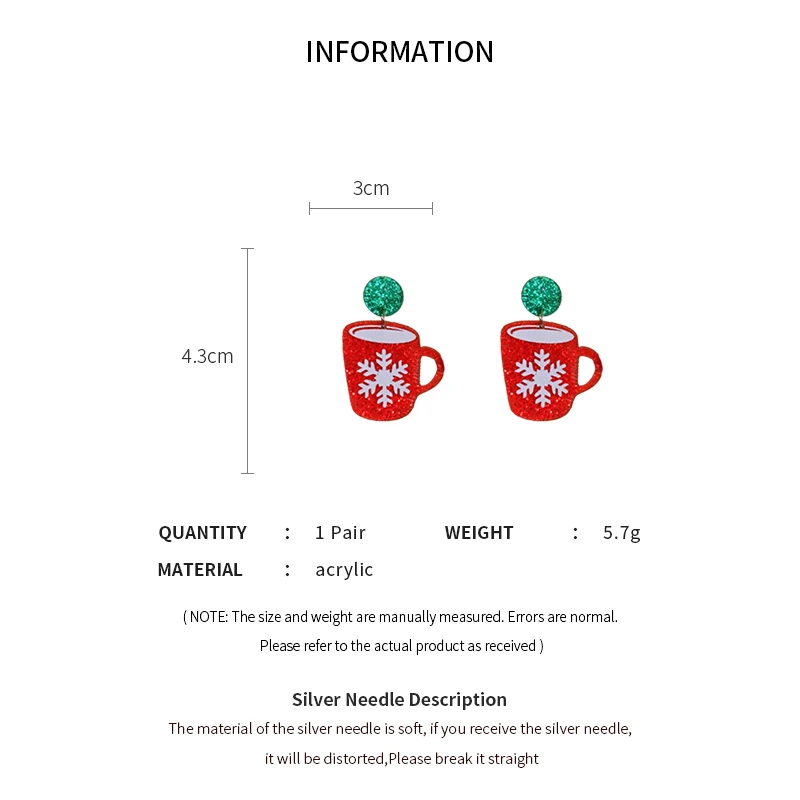 2 pairs Christmas Star Leaf Alpaca Snowflake Snowman Water Cups Geometric Socks Dangle Eaeeings for Women Personality Earrings