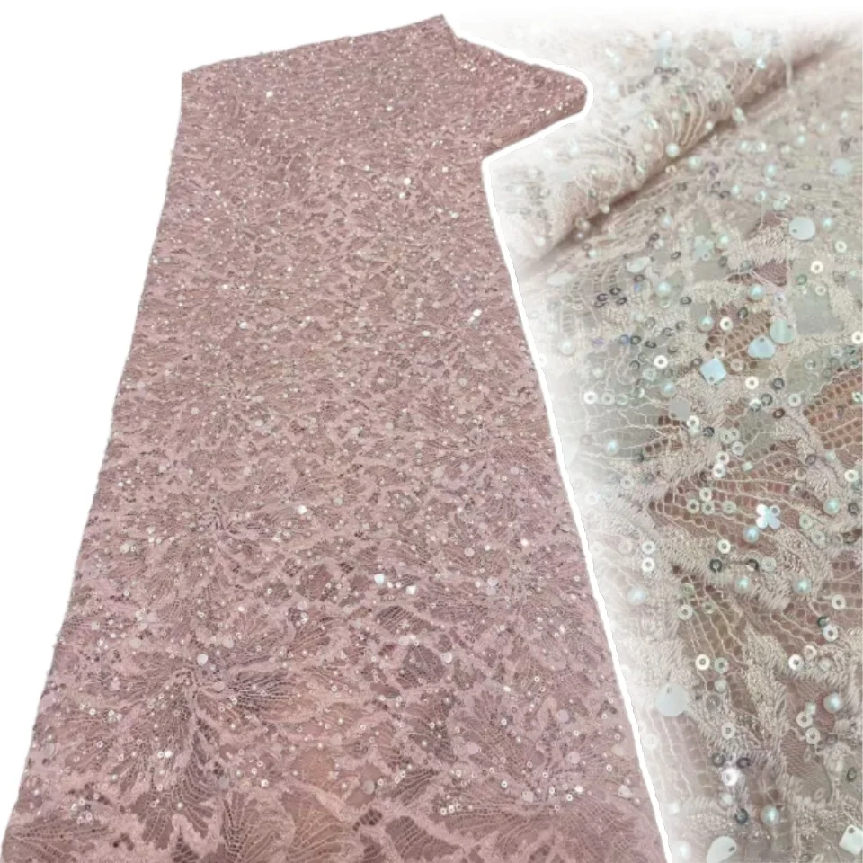 

Luxury African Sequins Lace 2025 High Quality Lace Nigerian Lace French Beaded Tulle Fabric for Party Dresses Sewing AH1264