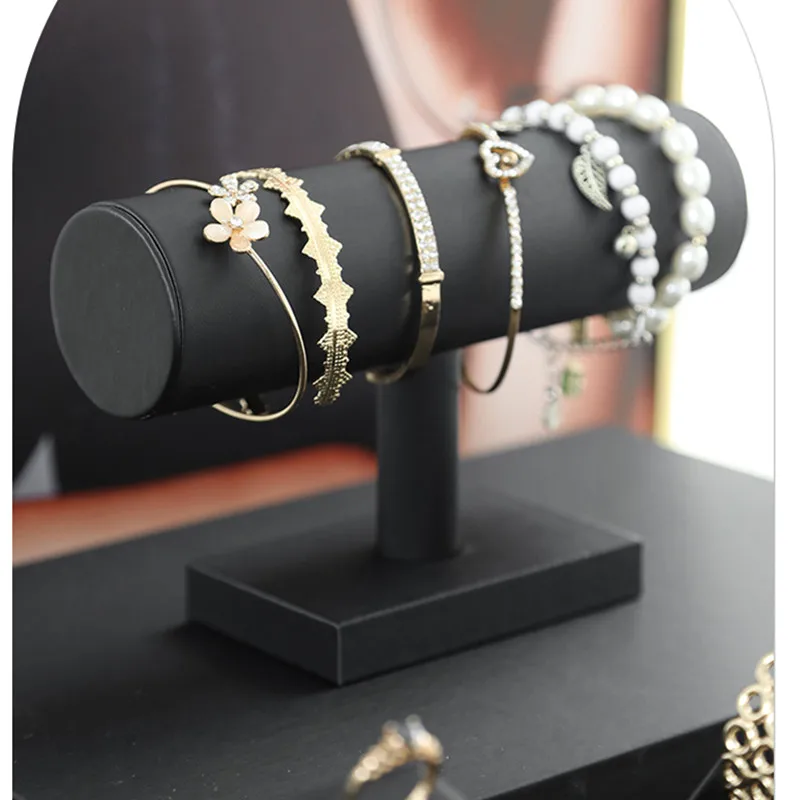 High Grade Black Leather Watch Display Rack Bracelet Earrings Display Plate Pearl Jade Rack Counter Jewelry Exhibition Props