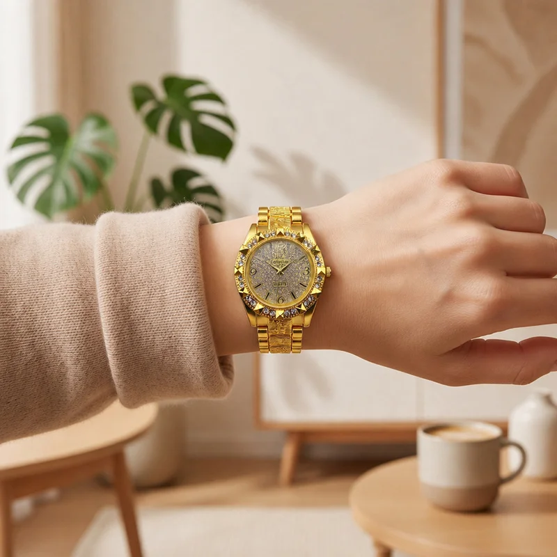 Versatile Women Quartz Watch Diamond Encrusted Casual Ladies Watch Alloy Steel Strap Starry Sky Design Perfect For Daily Wear