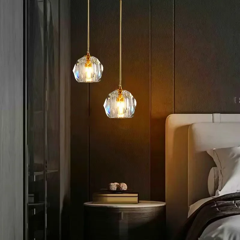 Light luxury crystal chandelier designer bedroom bedside chandelier simple and creative all-copper