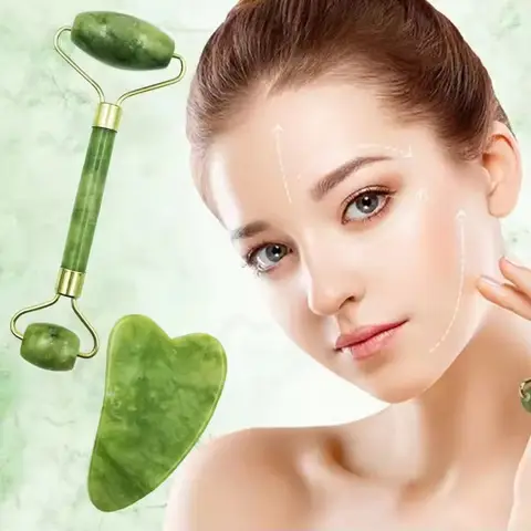 Natural Rose Jade Roller Face Massage Gua Sha Board Jade Massager Body Facial Eye Scraping Acupuncture Face Lift