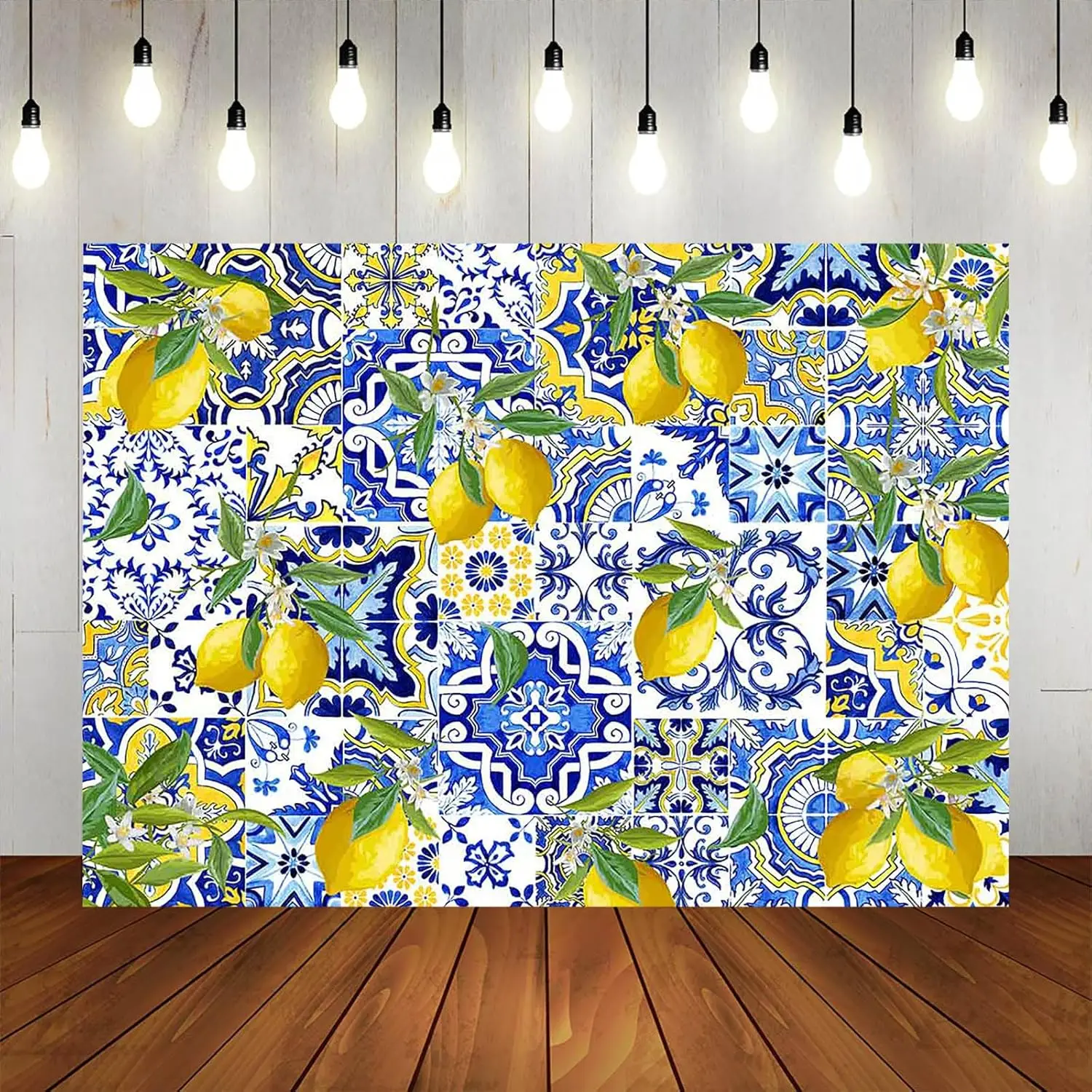 Blue Tiles Lemon Backdrop Summer Fruit Baby Shower Birthday Party Decorations studio photo background photography backdrops
