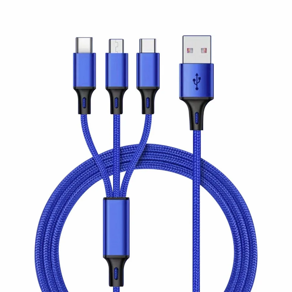 3-In-1 Fast USB Charging Cable Nylon Braided Cable Phone Charger Multifunctional Universal High Speed Charger Cable Parts