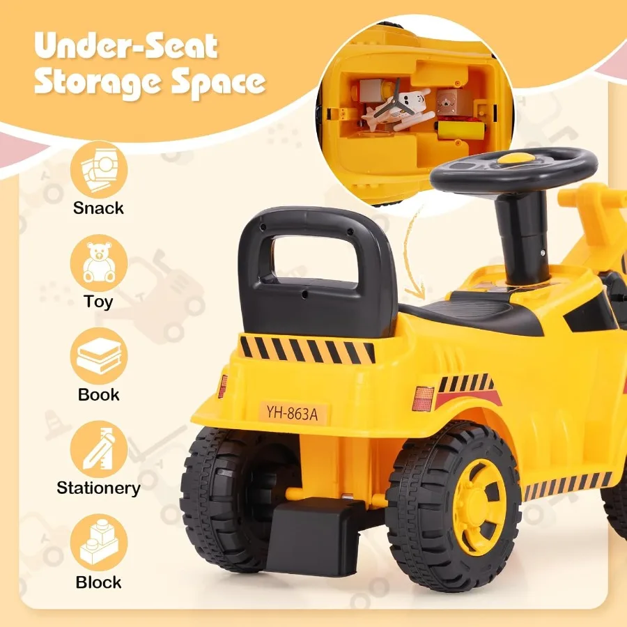 Giro sull'escavatore Giro sull'auto a spinta per i più piccoli Bulldozer da scavo all'aperto con pala da lavoro Giro sul veicolo da costruzione