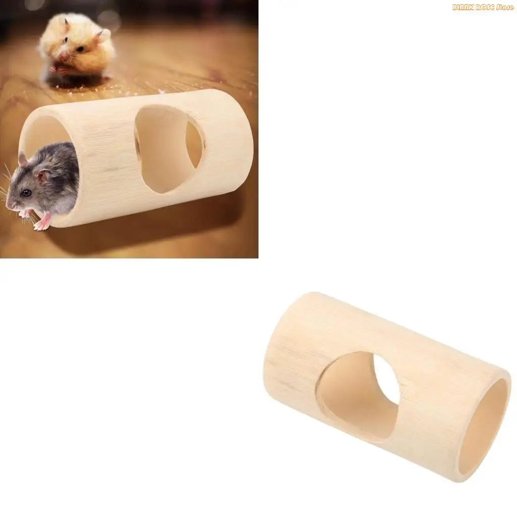 K1AE Hamster Tunnel Tube 3 Holes Hideouts Small Animal Play Wooden for Dwarf Rabbits Small Gerbils