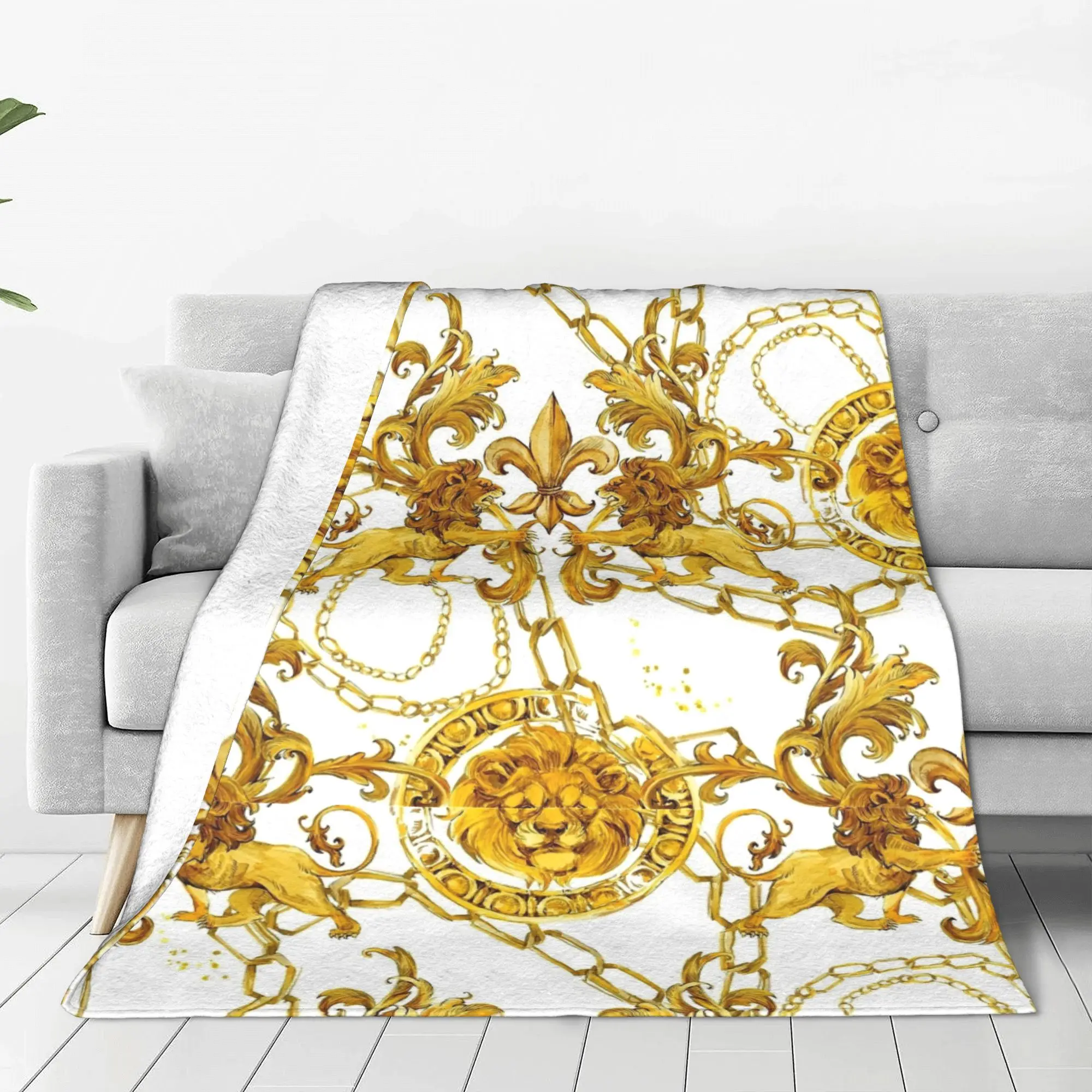 Golden Lion Luxury Pattern Blanket  Flannel Novelty Warm Throw Blanket for Home Restaurant All Season