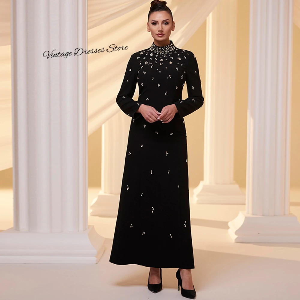 Simple Jersey Evening Dress Temperament Long Sleeves A-Line Prom Dresses Customized Sparkly Crystal Special Occasion Gowns image 3