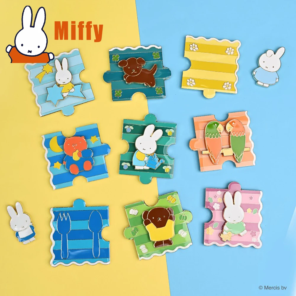 Imanes de nevera de Metal Kawaii Miffy, rompecabezas creativo esmaltado, bonito Animal, decoración para nevera, hogar, cocina, regalo decorativo para niña