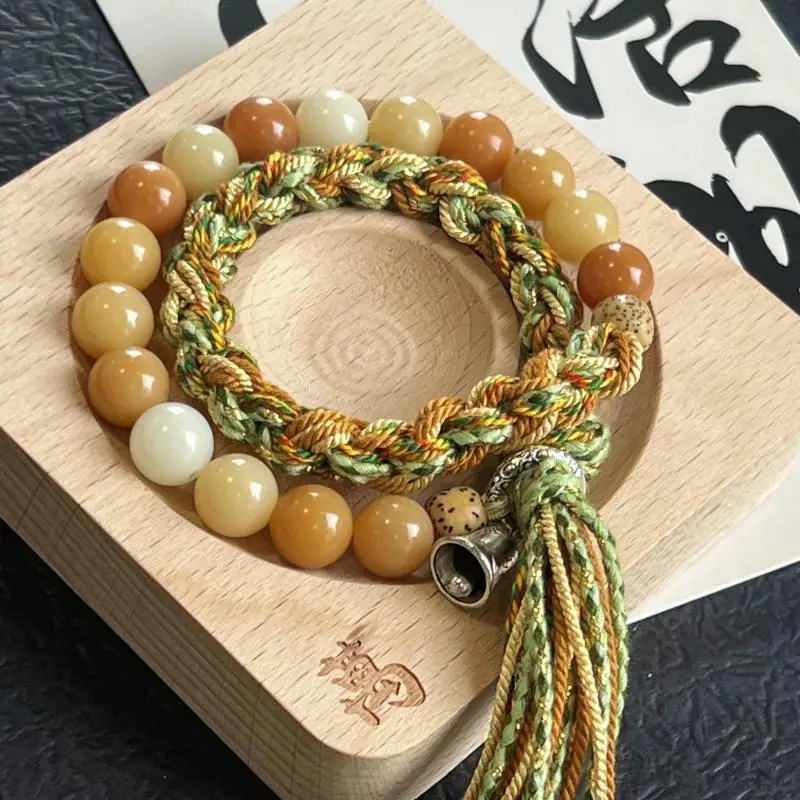 

Loulan Bodhi Root Tibetan Style Woven Hand Rope Text Play Girl's New Chinese Style Bracelet Double Circle Hanfu Accessories Gift