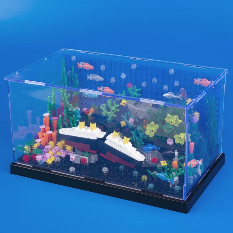 MOC City Underwater World Building Blocks Shark Seaweed Octopod Fish Mini Animal Parts Creative Display Box Model Kids Gifts