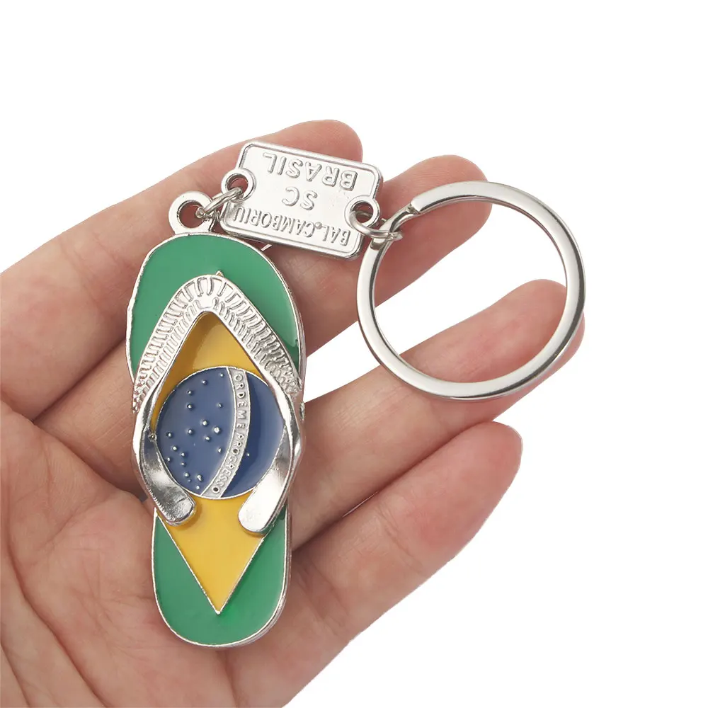 8 Style Fashion Brazil Flag Slipper Keychain Country Map Charm Key Chain Ring Travel Souvenir Car Keyring Pendant Trendy Jewelry