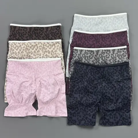 Gym Shorts Women Leopard Print High Waist Shorts Butt Lifting Tight Bottoms Daily Outing Streetwear Jogging Sports Clothes