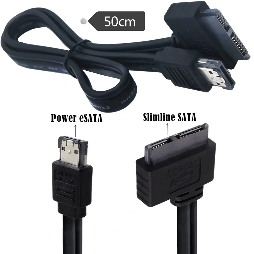 50cm Slimline SATA 7+6 13Pin Optical Drive Power ESATA USB 2-in-1 Data Cable Supports 12V 5V Voltage 0.5m Length
