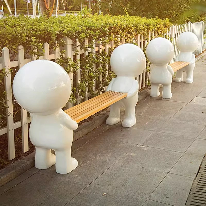

Outdoor Park Little White Man Fiberglass Cartoon Seat Shopping Mall Leisure Chair Children's Area Bench Bench
